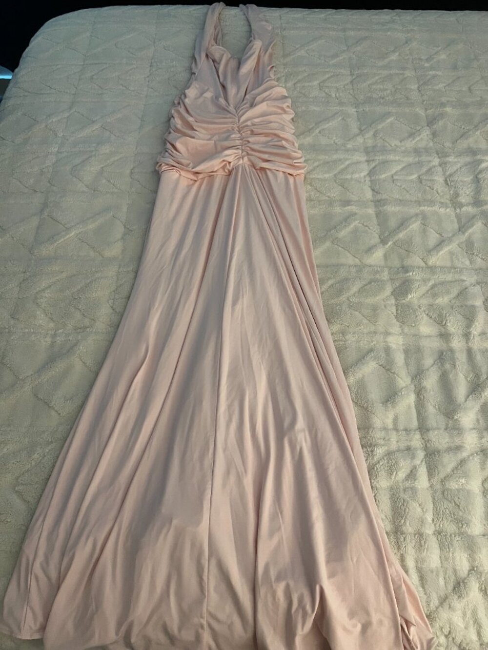 Rosetta Maxi Dress Blush Pink Ruched Plunge Halter Formal Gown Size S - Picture 4 of 7